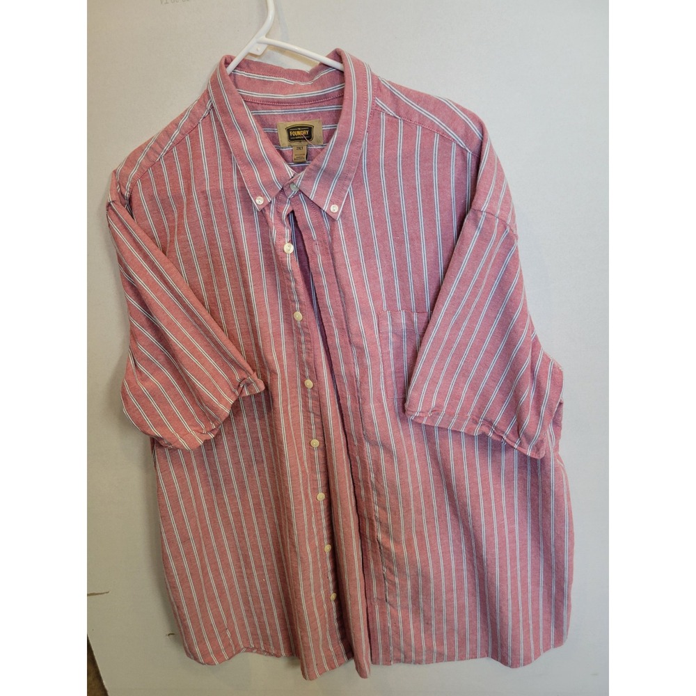 The Foundry Supply Co Mens 2XLT Red Striped Short Sleeve Button Down Shirt C1221